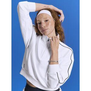 Athleta S Forever Fleece 1/2 Zip Crop Sweatshirt White Black Small